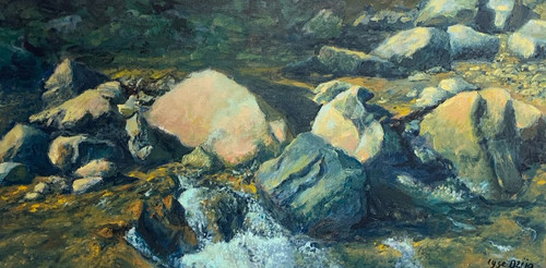"Rock in Stream", Oil by Lyse Dzija