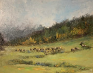"Elk Before the Storm", Oil by Mary Landis