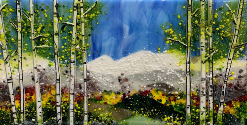 The Mtn Scene Spring Horizontal wall piece by Kathi D. Dougherty portrays a wonderful and bright mountain scene in Colorado. 12" x 24".

Shop now or call to speak with a sales associate for additional assistance.  
Earthwood Collections, 970.577.8100