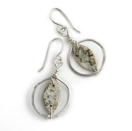 CAW4 Calder Hammered Silver Earrings by Tessoro Jewelry, natural birchbark, hand hammered sterling silver, sterling silver ear wires, 1 1/4" x 3/4".
