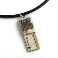  N21S Classic Hematite Necklace from Tessoro Jewelry, natural birchbark, hematite and sterling silver wrap, black leather cord 17", 1 1/4" x 3/8" pendant. 