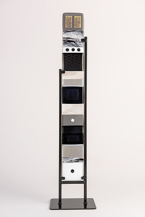 Medium Standing Totem in Black and White by Hands On Art Glass. 4"x30", fused glass in a black metal stand. Please call our galleries to see which pieces are currently on hand. 