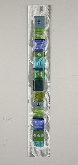 Wall Totem in Water by Hands On Art Glass. 2"x24", fused glass on aluminum. Please call our galleries to see which pieces are currently on hand. 