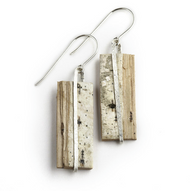 NOW9 Classic Nordic Sterling Earrings by Tessoro Jewelry, natural birch bark, hand hammered sterling silver, sterling silver ear wires, earrings are 1 1/8" x 3/8". 