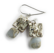 AW9 Ancient Impression Jasper Earrings by Tessoro Jewelry, natural birchbark, impression jasper, sterling silver ear wires, earrings are 1" x 1/2". 