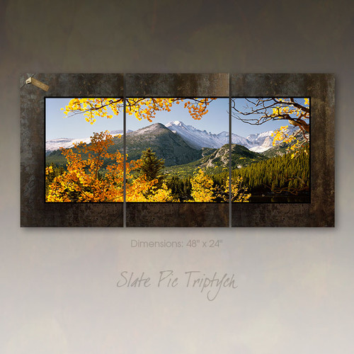 Panoramic fine art photography by David Clack mounted as a triptych.  Image is UV laminated onto three panels with a fade and scratch resistant coating. No need to find a stud to hang. Each oxidized porcelain panel is 16×24 inches with overall dimensions of 48×24 inches. This elegant presentation is ready to hang and big enough to go on a large wall in an office or over a sofa in a living room.