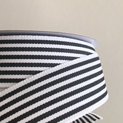 Grosgrain White with Black Stripes 25mm x 20m