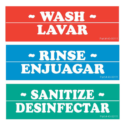 3 compartment sink labels - 1 each of wash, rinse & sanitizer ...