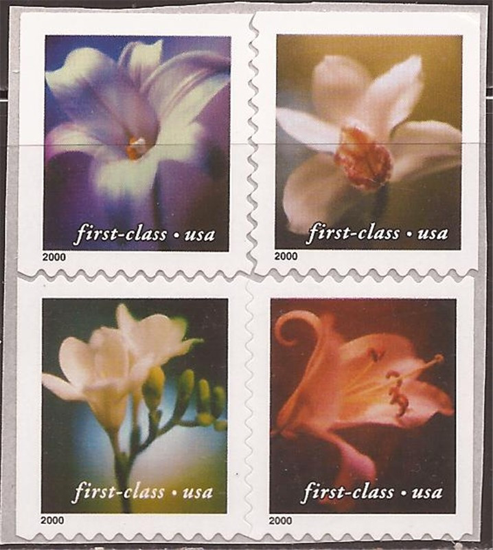 US Stamp 2000 (34c) Flowers NonDenominated Blk of 4 Stamps 34547