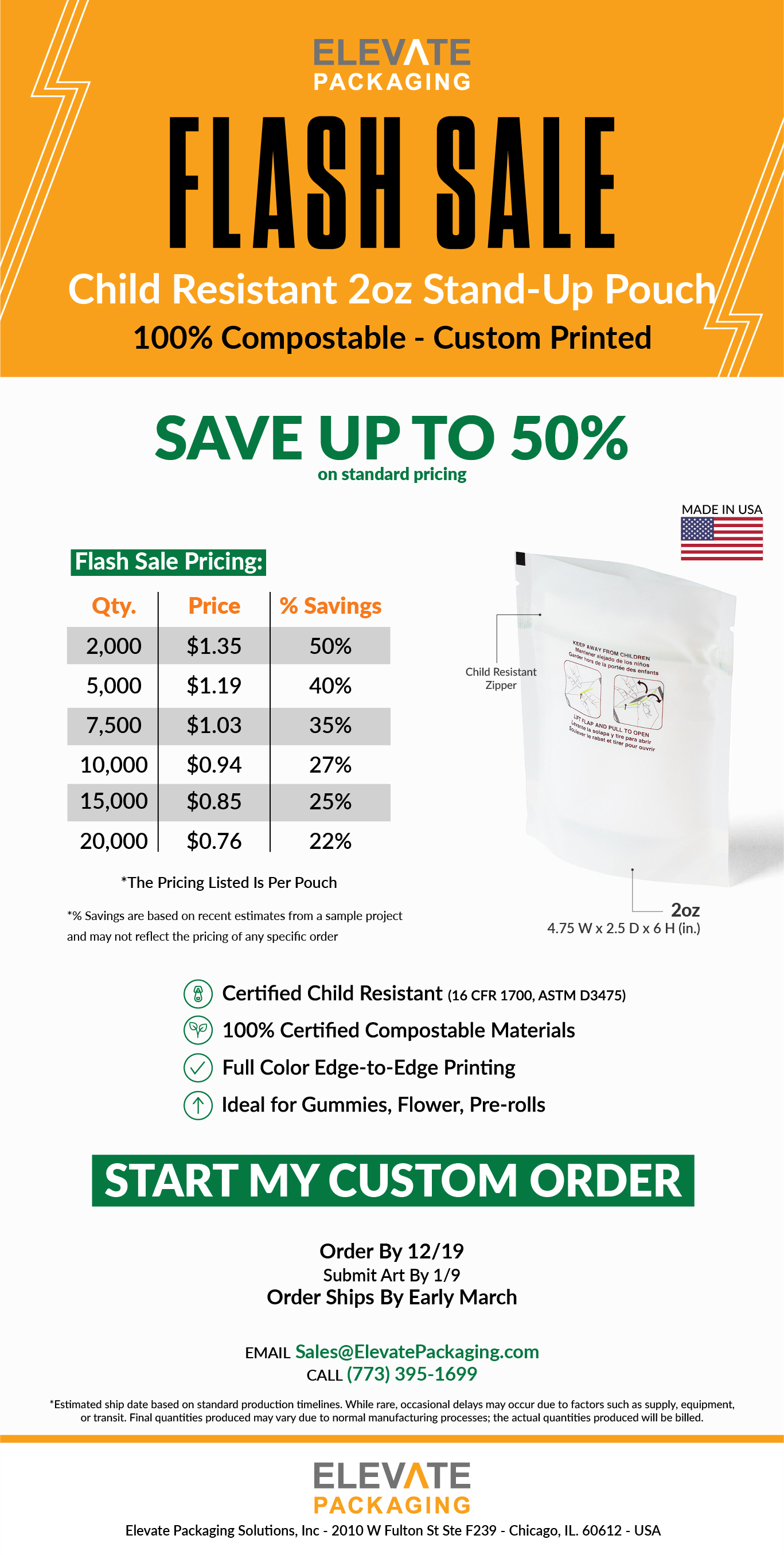 Flash Sale Pricing - Custom Printed Compostable Pouches