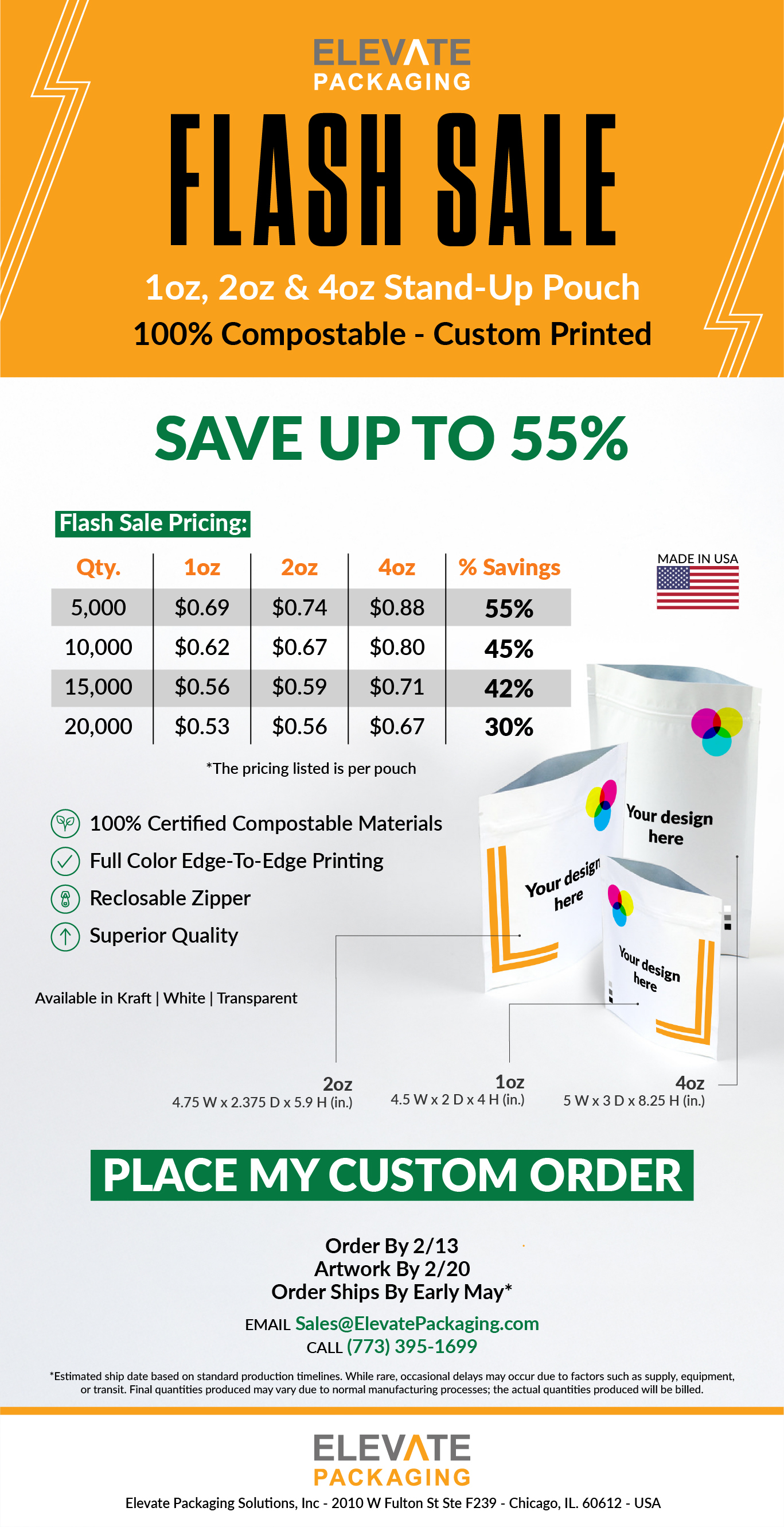 Flash Sale Pricing Flier Flash Sale Pricing - Custom Printed Compostable Pouches