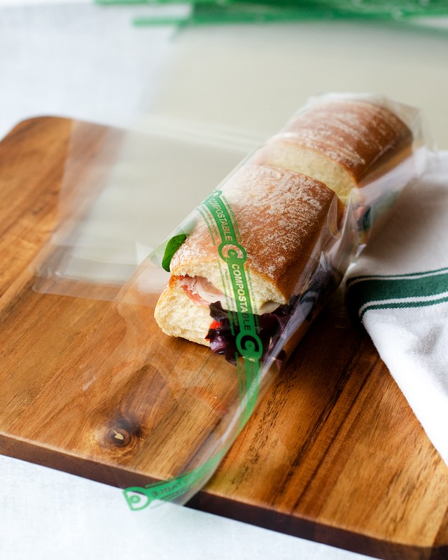 Deli Sandwich Wrapped in Compostable Cellophane