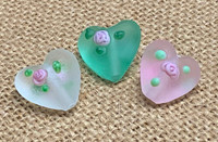 1 | Frosted Hearts with a Rose Bud Lampwork Glass Beads