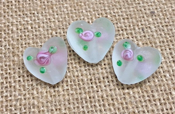 Puffy Heart Glass Beads, Large Heart Beads, Glass Heart Beads