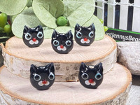 Black Cat Glass Beads - measuring 15x13x7mm with 1-1.5mm vertical holes