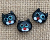 Black Cat Glass Beads - measuring 15x13x7mm with 1-1.5mm vertical holes