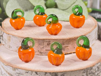 Orange Lampwork Glass Pumpkin Charms or Mini Decorations - Approx 11-14mm