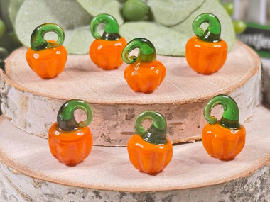 Orange Lampwork Glass Pumpkin Charms or Mini Decorations - Approx 11-14mm