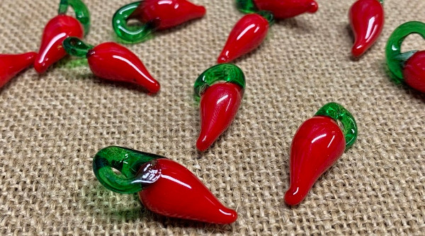 25 Glass Chilli Pepper Charms Purple or Mixed 23mm Red Green