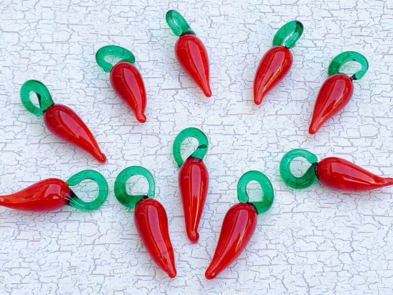 25 Glass Chilli Pepper Charms Purple or Mixed 23mm Red Green