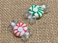 1 | Red or Green Wrapped Peppermint Candy Lampwork Glass Beads 
