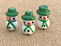 1 | Green Hat Snowman Beads |  Lampwork Glass