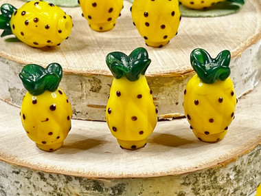 Yellow Lampwork Pineapples - Measuring 12x20mm - Vertical Hole 1-1.5mm