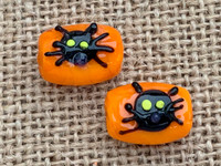 1 | Black Cat Head on Orange Lampwork Glass Beads