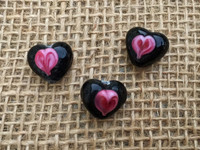 1 | Pink on Black Heart Beads Lampwork Glass