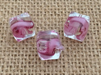 1 | Pink Ribbon Cube Lampwork Glass Bead