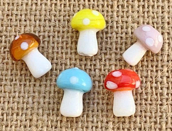 Orange Lampwork Glass Mushroom Beads by Bead Landing™