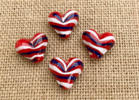   1 | Red, White and Blue Striped Hearts Lampwork Glass Bead