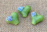 1 | Green & Violet Flower Heart Lampwork Glass Bead