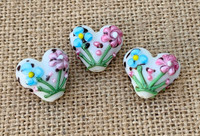 1 | Pink & Blue Flower Heart Lampwork Glass Bead