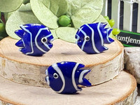 Dark Blue & White Tropical Fish Beads - 18x18x8mm - 1.5mm Vertical Holes