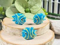 Blue & Yellow Tropical Fish Beads - 18x18x8mm - 1.5mm Vertical Holes