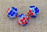 1 | Red White & Blue Round Flower Lampwork Beads