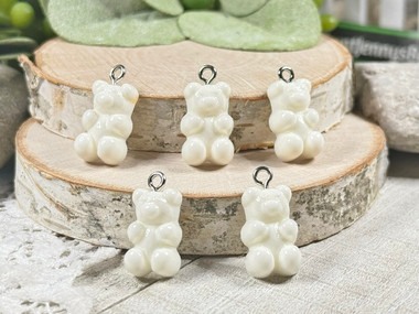 White Resin Gummy Bear Candy Charms - 11x20mm - 2mm loop holes