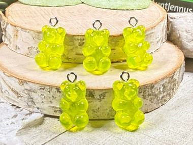 Lime Green Resin Gummy Bear Candy Charms - 11x20mm - 2mm loop holes