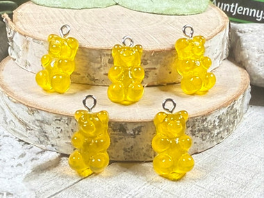 Golden Yellow Resin Gummy Bear Candy Charms - 11x20mm - 2mm loop holes