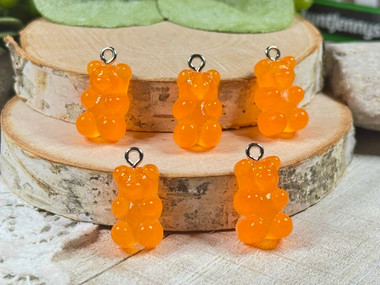 Orange resin gummy bear candy charms - 11x20mm - 2mm loop holes
