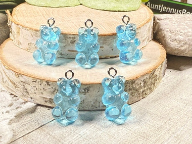 Blue Resin Gummy Bear Charms - 11x20mm - 2mm loop holes