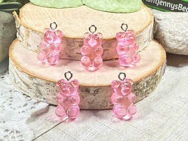 Pink Resin Gummy Bear Charms - 11x20mm - 2mm loop holes