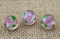 1 | Pink Rose Round Lampwork Beads