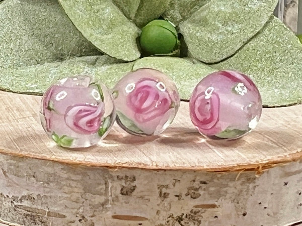 Pink Rose Round Lampwork Beads Aunt Jenny's Beads