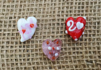 3 | Funky Heart Beads | Lampwork Glass