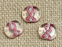 Pink Ribbon Clear Disc Beads 15mm