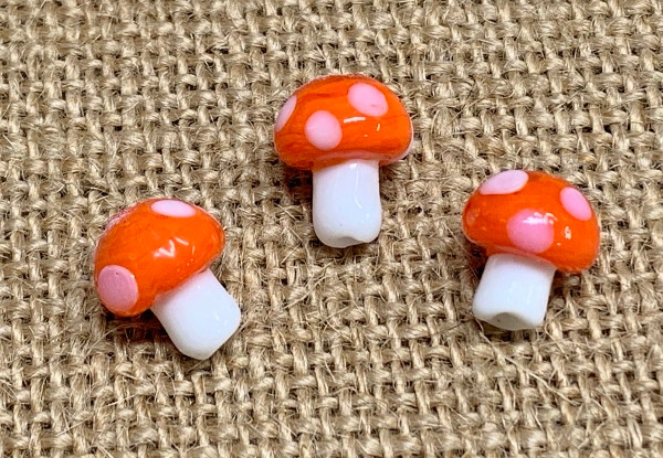 1  Coral Polka Dot Mushroom Lampwork Glass Bead - Aunt Jenny's Beads