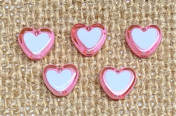 Dress Choice 200Pcs White Acrylic Pink Heart Beads Flat Round Love