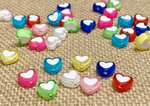 Pink Heart in Heart Acrylic Beads - Aunt Jenny's Beads